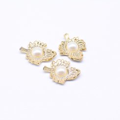 デコパーツ アクリルパーツ 葉型 パール貼り ゴールド 18×24mm【100ヶ】