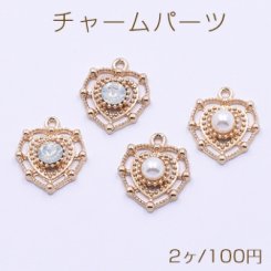チャームパーツ ハート 1カン 15×18mm ゴールド【2ヶ】