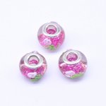 ロンデルガラスビーズ 丸型 模様入り MIX ローズピンク+クリア10×14mm【20ヶ】