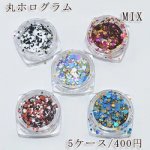 【5ケース】丸ホログラム MIX ネイルパーツ 色＆サイズミックス