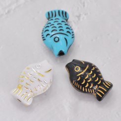 アクリルビーズ アンティーク調 魚 15×22mm【500g】