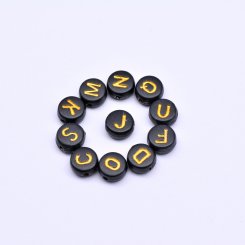 アクリル丸型アルファベットビーズ ブラックビーズ ゴールド 4×7mm【約3600-3700ヶ】