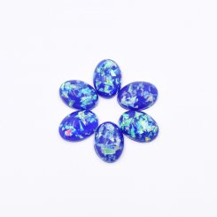 樹脂貼付けパーツ 楕円型 スパンコール封入 15x10mm ブルー【50ヶ(約26g)】