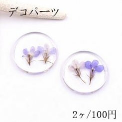 デコパーツ 樹脂コイン 38mm クリア ブルーのドライフラワー入り【2ヶ】