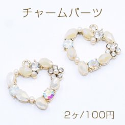 チャームパーツ ハート ビーズ付き 21×21mm ゴールド【2ヶ】