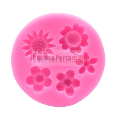 シリコンモールド 太陽の花ひまわり小花バラ菊 ピンク 約70×100mm【2套】