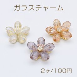 ガラスチャーム パール付き 5弁花 1カン ゴールド【2ヶ】