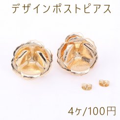 デザインポストピアス 3連三弁花 28×28mm ゴールド【4ヶ】