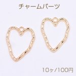 チャームパーツ フレーム 模様入りハート カン付 20×26mm ゴールド【10ヶ】