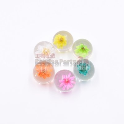 樹脂貼付けパーツ 円形 ドライフラワー封入 15x15mm【50ヶ(約100g)】