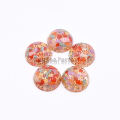樹脂貼付けパーツ 円形 樹脂&金箔封入 20x20mm カラー【50ヶ(約105g)】