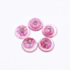 樹脂貼付けパーツ 円形 ドライフラワー封入 24x24mm ピンク【50ヶ(約166g)】