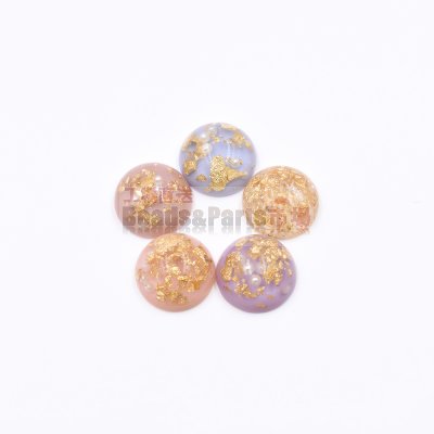 樹脂貼付けパーツ 円形 金箔＆パール封入 16x16mm【50ヶ(約65g)】