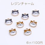 レジンチャーム 猫チャーム カン付き 10×11mm ゴールド（6ヶ）