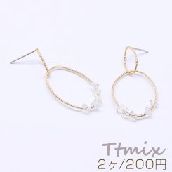 デザインピアス 2連オーバル ガラスビース付き 18×38mm ゴールド（2ヶ）
