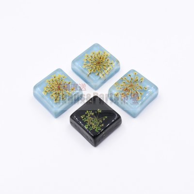 樹脂貼付けパーツ 四角型 ドライフラワー封入 23x23mm【50ヶ(約323g)】