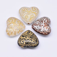 アクリルビーズ アンティーク調 ハート 28×31mm 【500g】