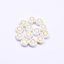 アクリル丸型ビーズ 笑顔付き ゴールド 4×7mm【約3600-3700ヶ】