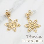 フラワーピアス デザインポストピアス ジルコニア付き 6弁花 ゴールド【1ペア】