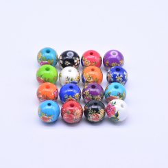 アクリルビーズ 丸型 花模様入 カラーミックス 11×12mm【20ヶ】