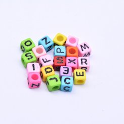 アクリルビーズ 正方形 アルファベットビーズ カラーミックス6×6mm【約2900-3000ヶ】