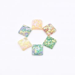 樹脂貼付けパーツ 四角型 スパンコール封入 16x16mm 【50ヶ(約109g)】