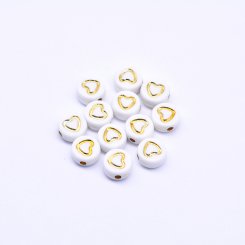 アクリル丸型ビーズ ハート付き ゴールド 4×7mm【約3600-3700ヶ】
