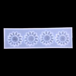 シリコンモールド 鏡面7種類の小さな花 ピンク半クリア 120x35x8mm【2ヶ】