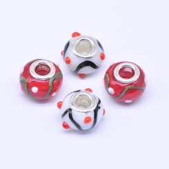 ロンデルガラスビーズ 丸型 模様入り MIX 10×14mm【20ヶ】