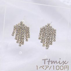 デザインピアス チェーンタッセルピアス ラインストーンピアス 13×20mm ゴールド（1ペア）