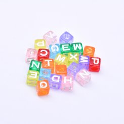 アクリルビーズ 透明 正方形 アルファベットビーズ カラーミックス7×7mm【約1900-2000ヶ】