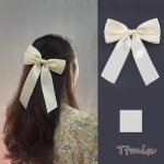 ヘアバレッタ ヘアアクセサリー リボン 14×18cm ベージュ（1ヶ）