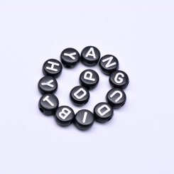 アクリル丸型アルファベットビーズ ブラックビーズ ホワイト 4×7mm【約3600-3700ヶ】