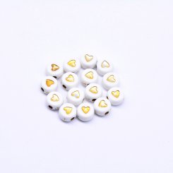 アクリル丸型ビーズ ハート付き ゴールド 4×7mm【約3600-3700ヶ】