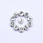 アクリル丸型アルファベットビーズ 銀古美ビーズ ブラック 4×7mm【約3600-3700ヶ】