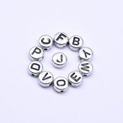 アクリル丸型アルファベットビーズ 銀古美ビーズ ブラック 4×7mm【約3600-3700ヶ】