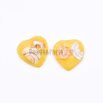 樹脂貼付けパーツ ハート形 シェル封入 28x28mm イエロー【50ヶ(約312g)】