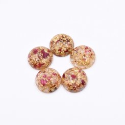 樹脂貼付けパーツ 円形 金箔＆ドライフラワー＆パール封入 20x20mm クリア【50ヶ(約98g)】