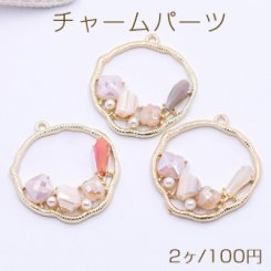チャームパーツ パール付きサークル 1カン 31×28mm ゴールド【2ヶ】