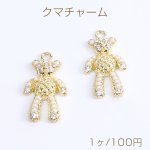 クマチャーム メタルチャーム パール＆石付き 1カン 16×28mm ゴールド（1ヶ）