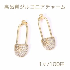 高品質ジルコニアチャーム カブトピン 10×28mm ゴールド【1ヶ】