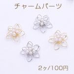 チャームパーツ パール付きフラワーワイヤーチャーム お花の立体ワイヤーチャーム フラワーワイヤーパーツ 五弁花A 18×19mm【2ヶ】