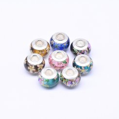 ロンデルアクリルビーズ 丸型 MIX 花模様入り 10×14mm【20ヶ】