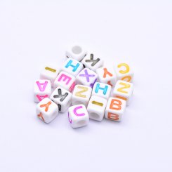 アクリルビーズ 正方形 アルファベットビーズ カラーミックス7×7mm【約1900-2000ヶ】