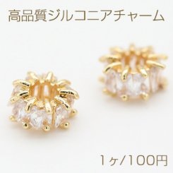 高品質ジルコニアチャーム ロンデル型 4×8mm ゴールド【1ヶ】