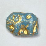 チェコビーズ　象 マットブルー/ゴールド 19x14mm（2ヶ）