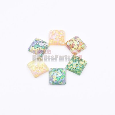 樹脂貼付けパーツ 四角型 スパンコール封入 16x16mm 【50ヶ(約109g)】