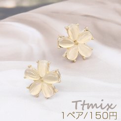 デザインピアス キャッツアイピアス フラワーピアス 13mm ゴールド（1ペア）