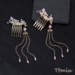 チェーンタッセル付きヘアコーム ヘアアクセサリー フラワー 桜 15cm ゴールド（1ヶ）