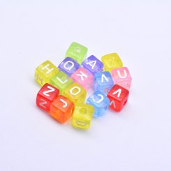 アクリルビーズ 透明 正方形 アルファベットビーズ カラーホワイト 10×10mm【約550ヶ】